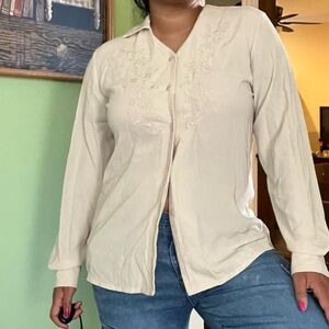 Vintage 90s Cream yellow flowy button down shirt
